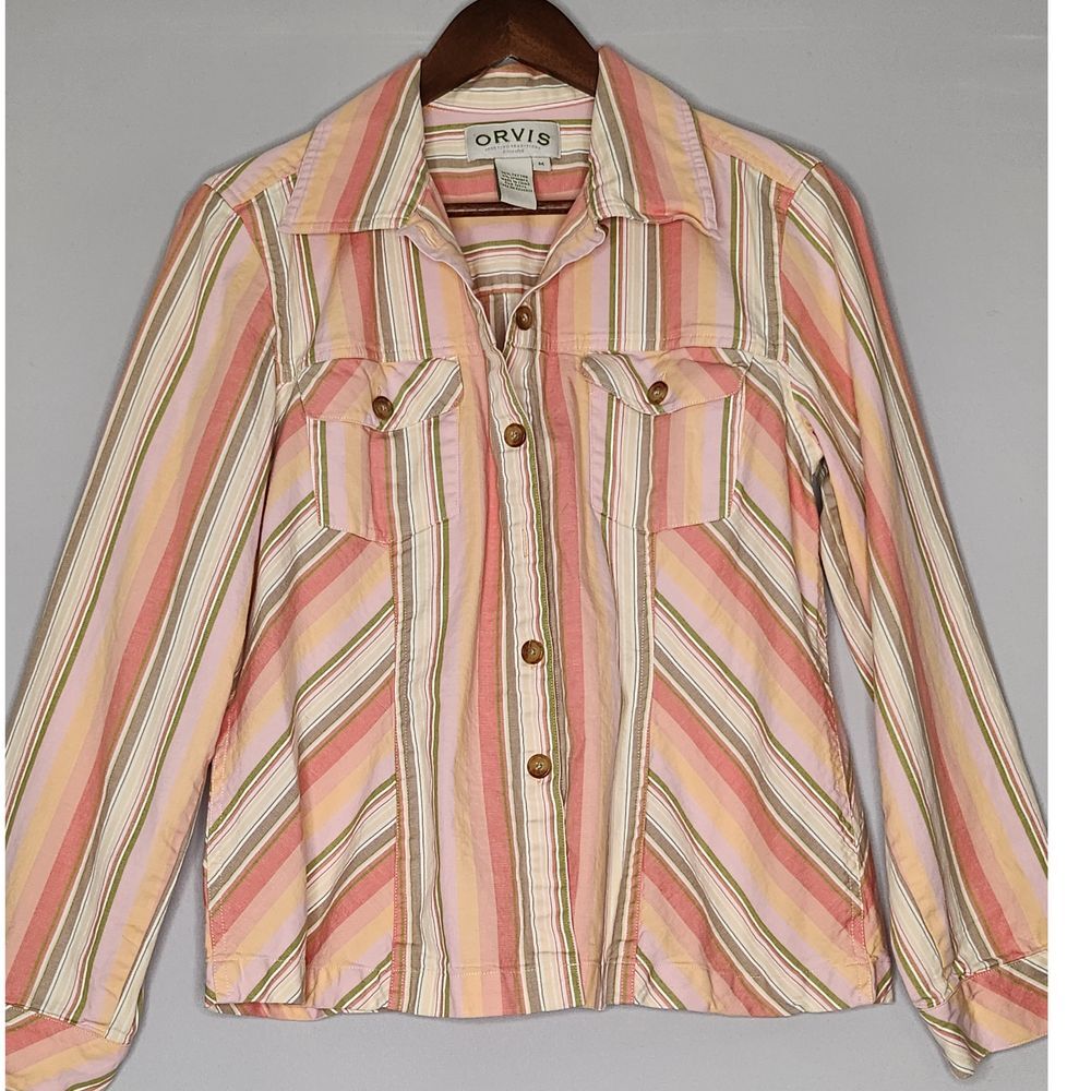 Orvis Women's Shirt/Jacket Med Button Front Cotton Blend Multicolor Pockets